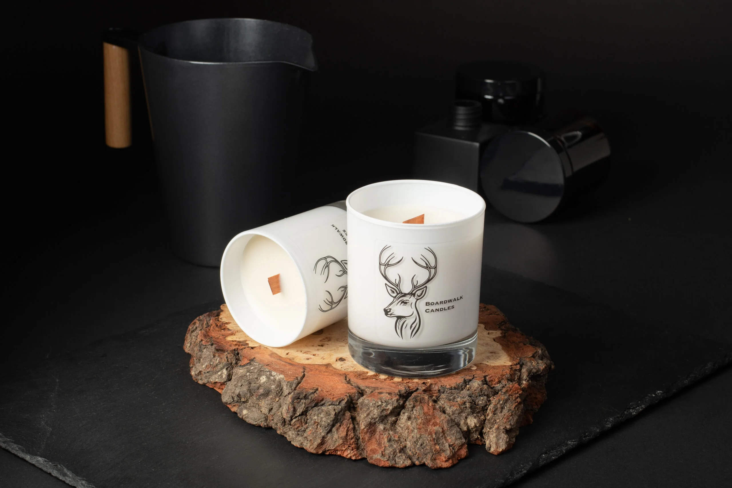 White wood wick candles