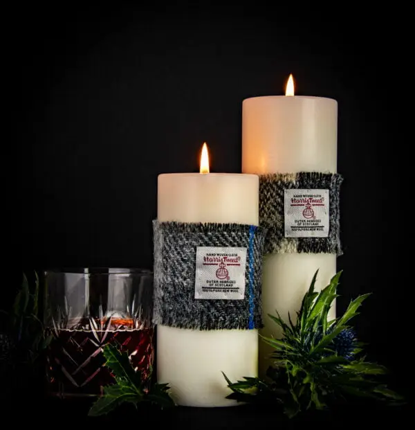 Pillar Candles with grey Harris Tweed® sleeve